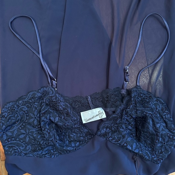 VINTAGE | Unmentionables navy lace blue babydoll intimate size o/s - Picture 2 of 4